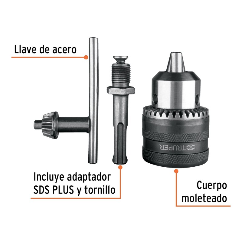 Truper BRO-1/2S Broquero con llave 1/2" con adaptador SDS Plus