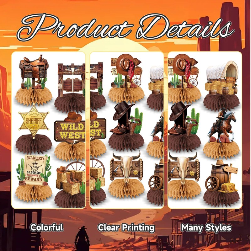Bubaxuce Cowboy Decorations Honeycomb Table Centerpieces 12 Pieces Western Table