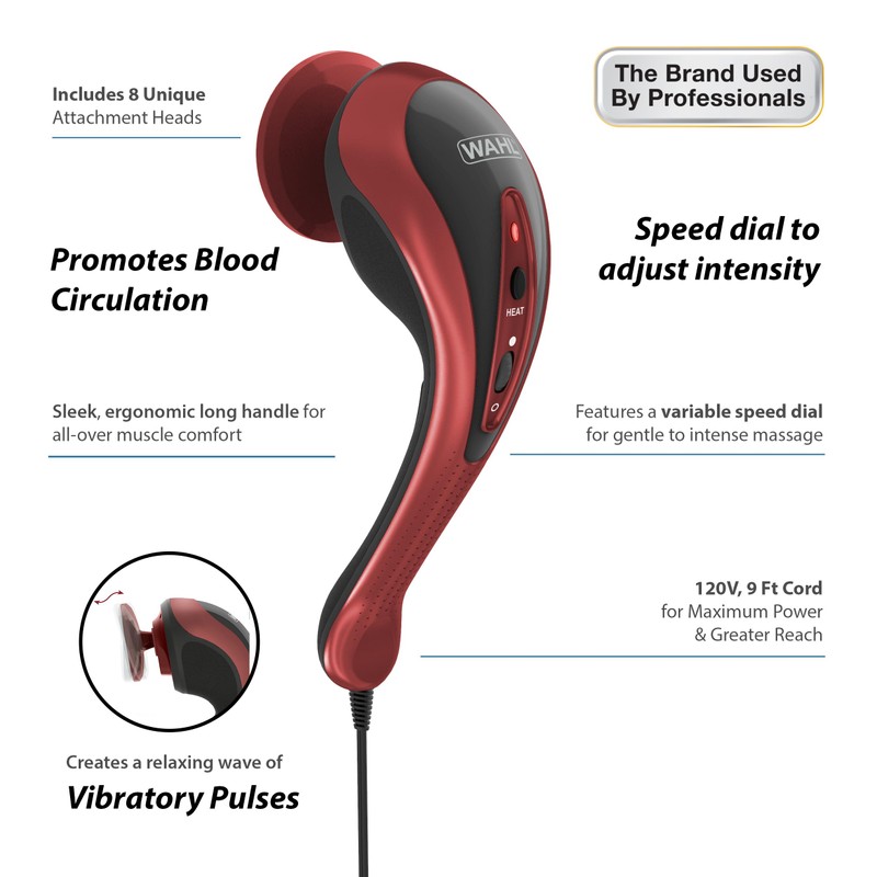 Wahl Clipper Deluxe Heated Therapy Corded Handheld Rotary Massage Kit,