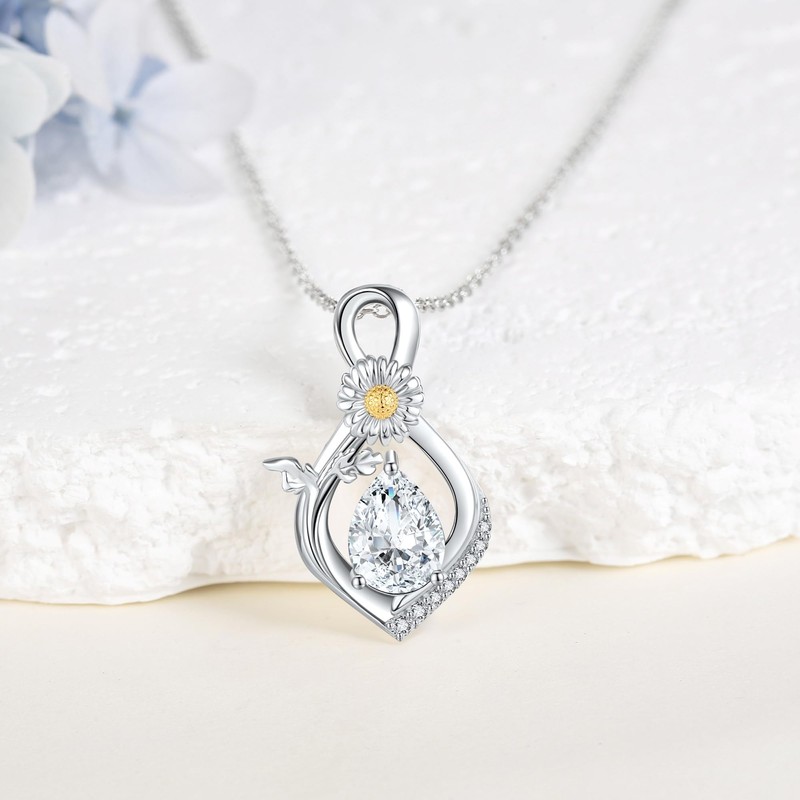 ONEFINITY Daisy Necklace Infinity Birthstone Necklace 925 Sterling Silver Diamond