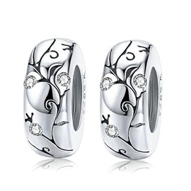 MEETCCY Round Spacer Charms for Bracelets 925 Sterling Silver Charms Beads Clip Stopper Charms for Womens Bracelet (C-2PC)