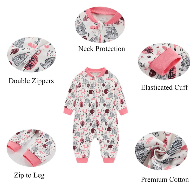 Chamie Baby Sleepsuit Romper for Baby Boys and Girls,Double Zipper