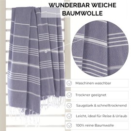 CalmyBEACH 2-in-1 Hammam Towel Backpack Beach Towel Bath Towel - 100% Cotton Hamam Beach Towel 180 x 90 cm Cotton Towel for Men and Women Yoga Towel Travel Towel (Blue)