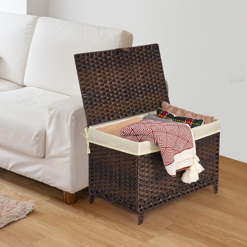 Honjourai Wicker Storage Basket with Lid,Rattan Shelf Basket with Removable