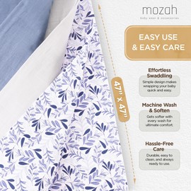 MOZAH Swaddle Blanket – 3-Pack Adjustable Sleep Sack for Newborns, Small 0-3 Months, Grey, Blue, Blue Leaves