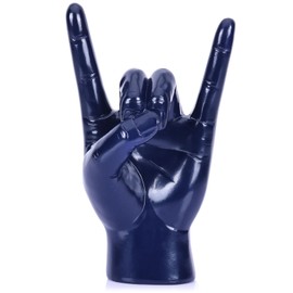 QIANLING 7.7" Blue Resin Rock On Hand Gesture Statue - Rock Culture Music Lovers' Decorative Tabletop Sculpture for Bookshelf, Desk & Mantel Decor in Home or Office, Modern Symbolic Figurine