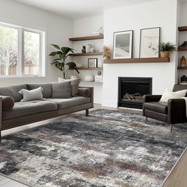 BEIMO Area Rugs 3x5 for Living Room Bedroom, Modern Abstract Machine Washable Soft Dark Gray Rug, Floor Carpet with Non Slip Backing for Dining Room