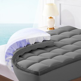 ChiXpace Dual Layer 4 Inch Memory Foam Mattress Topper Queen - 2 Inch Gel Memory Foam and 2 Inch Pillow Top Mattress Pad, 7-Zone Egg Crate Queen Size Mattress Topper Support(Grey)