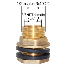 Joywayus 3/8" NPT Female 1/2" Male Soild Brass Water Tank Connector Bulkhead Tank Fitting With 2 Rubber Ring Stablizing