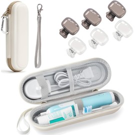 Estuche Portátil para Cepillos de Dientes, Material EVA Resistente al Agua y Antigolpes - Compatible con Cepillos Eléctricos y Manuales - Incluye 6 Protectores de Cabezal - Ideal para Viaje (Beige)