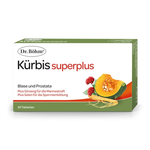 Dr. Böhm Pumpkin Superplus, 30 Tablets: Dietary Supplement to Support the Bladder, Prostate and Man's Power, with Pumpkin Extract, Ginseng & Selenium