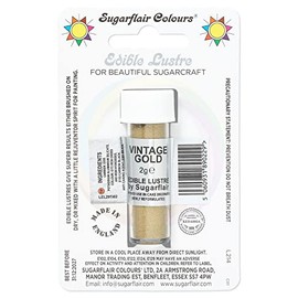 Sugarflair Vintage Gold Edible Lustre Dust (E171 Free), Add a Lustrous Shine to Cakes or Decorations. Brush On or Add Rejuvenator to Create Eye-Catching Edible Paint- 2g