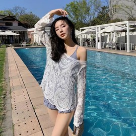 a9 Women's New Hollow Out Beach Lace Shirt Bikini Cover-up - Summer Holiday Leisure Outdoor White + Free Size 10ea
