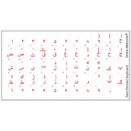Online-Welcome FARSI (Persian) with RED Letters Keyboard Stickers Transparent for Computers LAPTOPS Desktop Keyboards