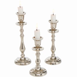 Americana 3 Piece Taper Candle Stick Holder Set, Aluminum, Varied Sizes 9, 7.5, and 6.25 Inches Tall, Home Table Top Decor