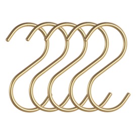 Metal Hooks for Hanging, S-Shaped Hooks, Hanging Hooks, S-Hooks, Aluminium S Hooks for Hanging, Hangers, Metal Hooks, Hanging Hooks Set for Hanging, for Kitchen, Bathroom, Bedroom (Gold) 5 Pieces/Set
