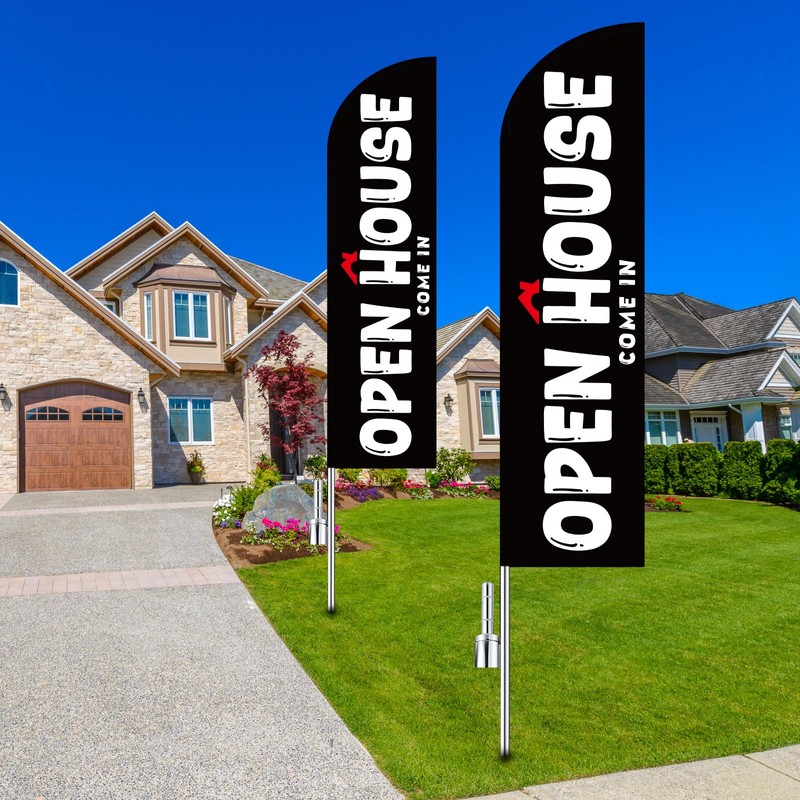 SmoothNovelty Open House Flag 15 ft with Flag Pole Ground