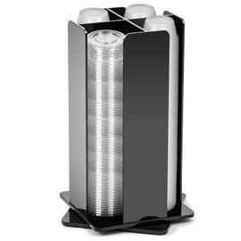 Geetery Rotating Portion Cup and Lid Organizer with 4 Compartments Acrylic Portion Cup Dispenser Holder Carousel Storage for Food Truck Accessories Countertop Coffee Station Restaurant Beverage