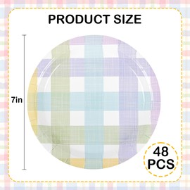 AllReal AllReal 48Pcs Spring Easter Dessert Plates Pastel Gingham Disposable Paper Plates Multicolor Checked 7 Inch Party Paper Plates for Easter Spring Summer Party Supplies (24)