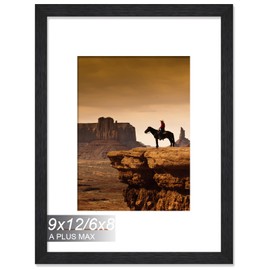 A PLUS MAX 9x12 Picture Frame, Engineered Wood Frame Display Photo 6x8 with Mat or 9 x 12 without Mat, 9 by 12 Frame with Black Wood Grain for Wall - 1 Pack/Black/9"x12"