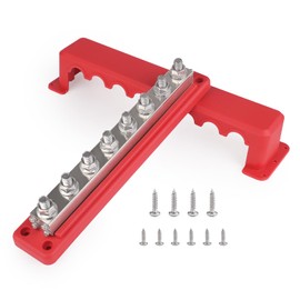 ANDO RACING 600A Heavy Duty Power Distribution Block with Cover 8 x 3/8" (M10) Studs Bus Bar Terminal Block, High Current Busbar 12-48V DC Busbar Box for Automotive RV Boat, RED