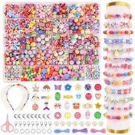 DIYDEC Perlen zum Auffädeln Kinder Schmuck, DIY Bastelnperlen Set Armbänder selber Machen Halsketten für Mädchen Kunsthandwerk Geburstagsgeschenk