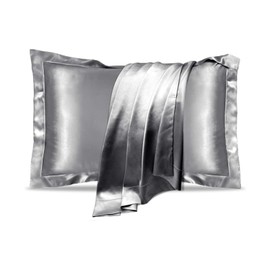 Michear Natural Mulberry Silk Pillowcase for Hair and Skin Health, Standard Size 48x74cm Silk Pillow Case, Soft Smooth Cooling Premium Grade Silk Pillow Covers for Sleeping (Silver)