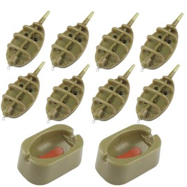 Kingrun 10 Pieces Fishing Inline Feeders, Feeders and Moulds, Fishing Inline Method Feeder with Quick Release Mould, Flat Method Feeder, for Carp Fishing 15g 20g 25g 35g 30g 40g 50g 60g (Brown)