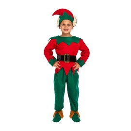 FASHION MY LOVE Childrens Elf Costume - Boys & Girls Christmas Fancy Dress Outfits - Kids Cheeky Elves Dress Up - Top, Trouser, Elf Hat with Attached Ears, Belt and Boots