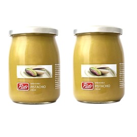 Pisti Italian Spreadable Pistachio Cream, 2 Glass Jars NT. WT. 21.2 oz. ( 600g) each., Green