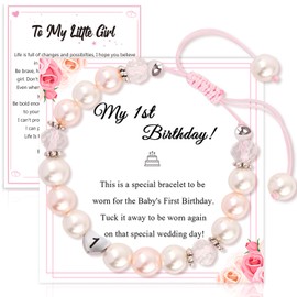 Birthday Gifts for Girls Bracelets, Beaded Bracelets as 1st-12th Year Old Girls Birthday Presents, Adjustable Stone Pearl Bracelet with Letter as Birthdays Girl for Daughter Granddaughter Niece Girl ﻿