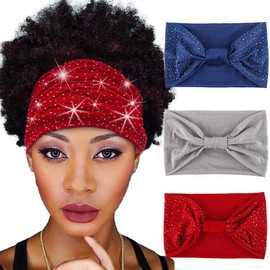 Aceorna Wide Rhinestones Headbands Stretch Hiking Hairbands Black Turban Head Bands Sport Workout Hair Bands Biker Head Wraps for Women 3 Pcs (Type E)