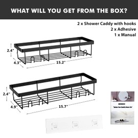 Moforoco Large Shower Caddy Shelf Organizer Rack, Self Adhesive Black Bathroom Shelves Basket, Home Farmhouse Wall Inside Organization and Storage Decor Rv Accessories