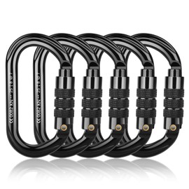 BOORCA UIAA Certified Climbing Carabiners, 25KN Auto Locking Heavy Duty Carabiner Clips for Hammocks, Swing, Locking Dog Leash and Harness, Camping, Hiking & Utility, 5Pack, Black