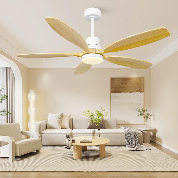 KAPOEFAN 52" Ceiling Fan with Light and Remote,Reversible DC Motor,6Speed,Modern