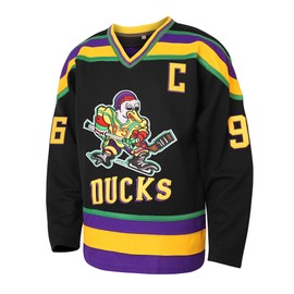 Mighty Ducks Jersey #96 Charlie Conway #99 Adam Banks #33 Greg Goldberg #66 Gordon Bombay Movie Hockey Jersey White Green (96 Black,2X-Large)