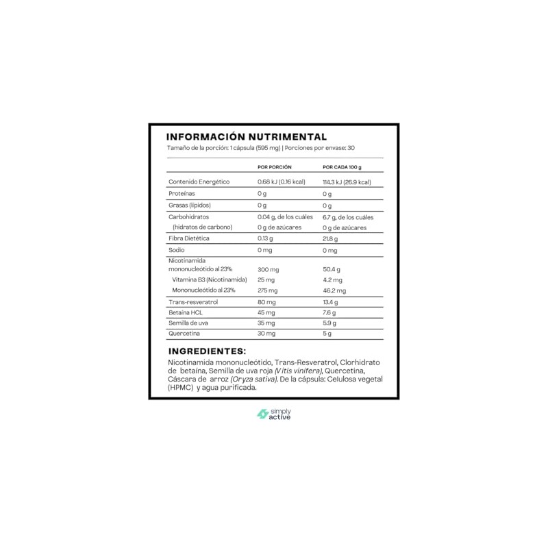 NAD+ con Resveratrol | Formula Anti-Aging 300mg Precusor NMN |