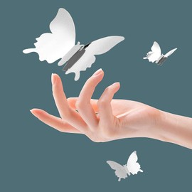 3D Butterfly Wall Stickers, CAYUDEN 24pcs Removable Mirror Butterfly Stickers DIY Butterfly Decor 3 Sizes 3D Butterfly Wall Decal for Room, Door, Window, Wedding, Party Decoration (Silver)