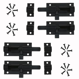 Pack of 4 Door Bolt Black Small Sliding Lock Lock Black Sliding Bolt for Doors Latch Lock Small Door Bolt Security Door Bolt with Screws for Garden Gate, Shed, All Interior Doors