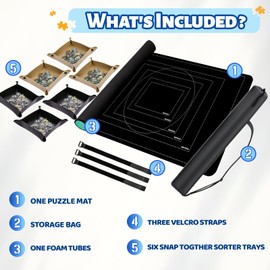 Pohxev Jigsaw Puzzle Mat Roll Up, Portable Saver Pad 53” x 35” Up to 3000 Pieces, Puzzle Matt Rollup with Non-Slip Rubber Bottom & Smooth Top. (6 Sorting Trays & 1 Storage Bag)