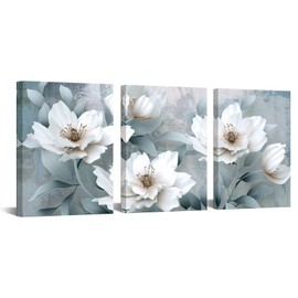 Artmyharbor Lotus Flower Wall Decor Blue and White Wall Canvas Blossom Floral Painting Blue Flower Picture for Bedroom Office