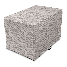 Lunarable Chevron Dog Crate Cover, Monochrome Stripes 3 Dimensional Pattern Geometric Chevron Design Abstract, Easy to Use Pet Kennel Cover for Cats & Medium Dogs, 24 Inch, Taupe and Grey