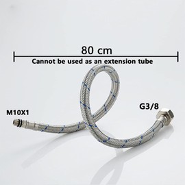 Set of 2 Connection Hose Fitting G3/8 x M10, Braided Stainless Steel Connection Hose, Flex Hose, Extension, Reinforced Hose, 80 cm, Tap Connection Hose, 3/8 Inch for Mixer Tap