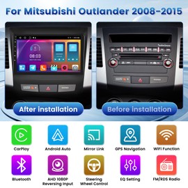 Fuluku【for Mitsubishi Outlander 2008-2015】 2+32G Double din Car Stereo Android 13 with Wireless Carplay Android Auto, Touch Screen Radio Dash Kit GPS Navigation WiFi Bluetooth SWC+Backup Camera