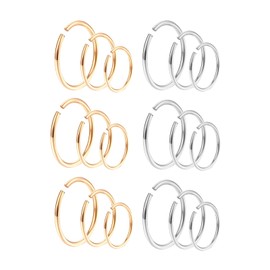 Neyared 18PCS Nose Rings Set, Small Nose Hoop, Stainless Steel Women Girl's Gift(6mm 8mm 10mm)
