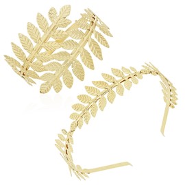 Gvhntk 2Pcs Greek Goddess Headband Arm Cuff Bridal Jewelry Set Roman Leaf Branch Crown Upper Arm Band Bracelet for Women