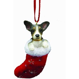 Rat Terrier Christmas Stocking Ornament with "Santa's Little Pals" Hand Painted and Stitched Detail