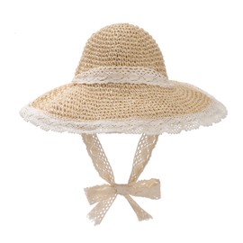 ZLLkeji Sun Hat Women's Beach Hat Foldable with Rope UV Protection Adjustable Summer Hat UPF 50+ Wide Brimmed Straw Hat Made of Lace for Travel Holiday Beige, beige