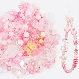 120 Pcs Aesthetic Acrylic Assorted Pink Beads Pastel Beads Flower Heart Star Butterfly Candy Round Beads Acrylic Plastic Beads Cute Beads Bulk for Bracelets Jewelry Making DIY Crafts Necklaces