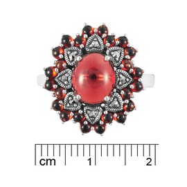 Esse Marcasite Sterling Silver Cabochon Cut Garnet & Hearts Dress Ring (L)